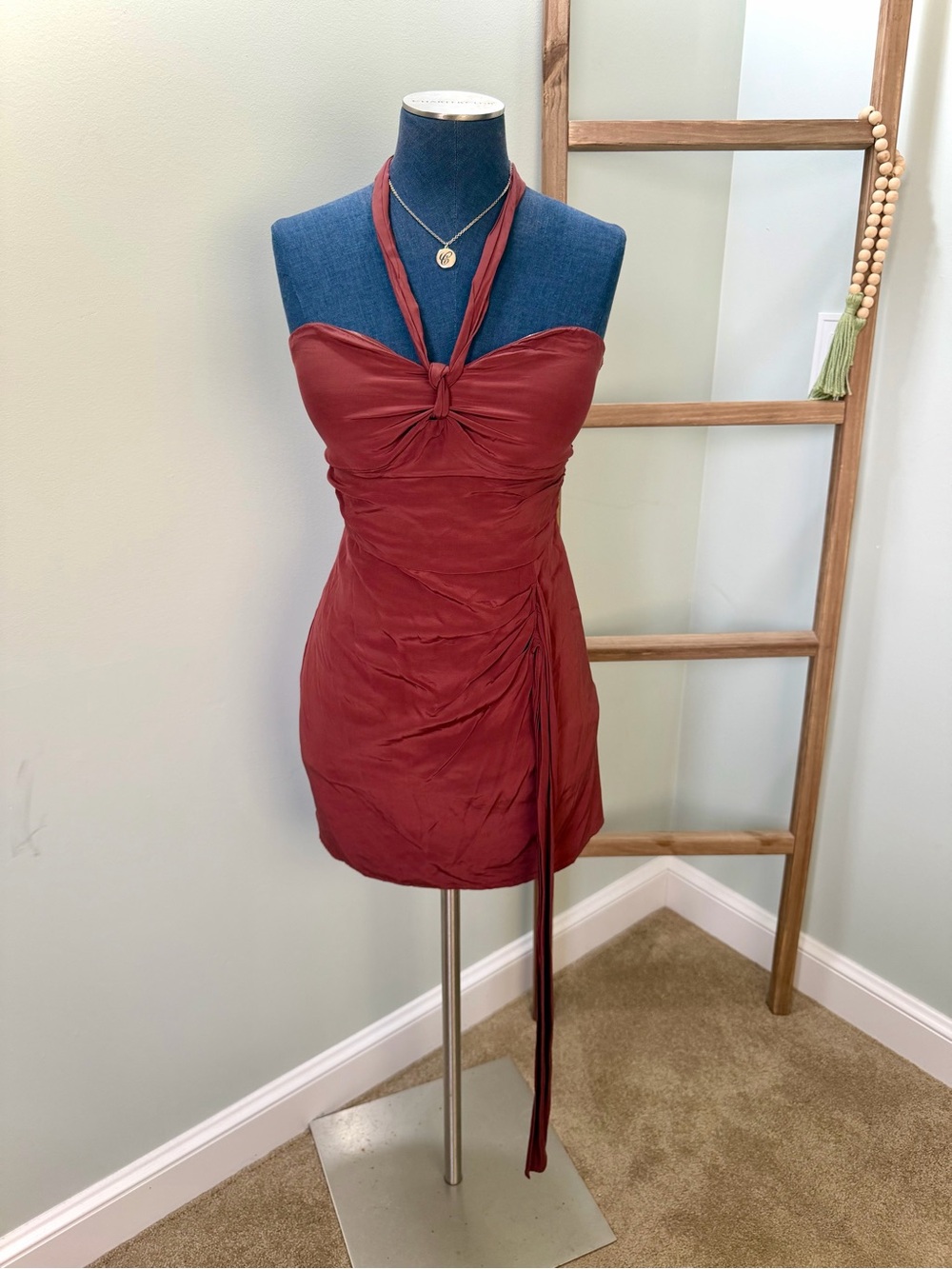 Express Brown Ruched Halter-Neck Mini Dress Size Small